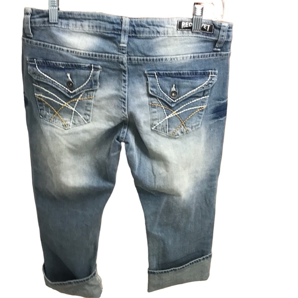 Red Rivet Distressed Capris - Picture 4 of 4